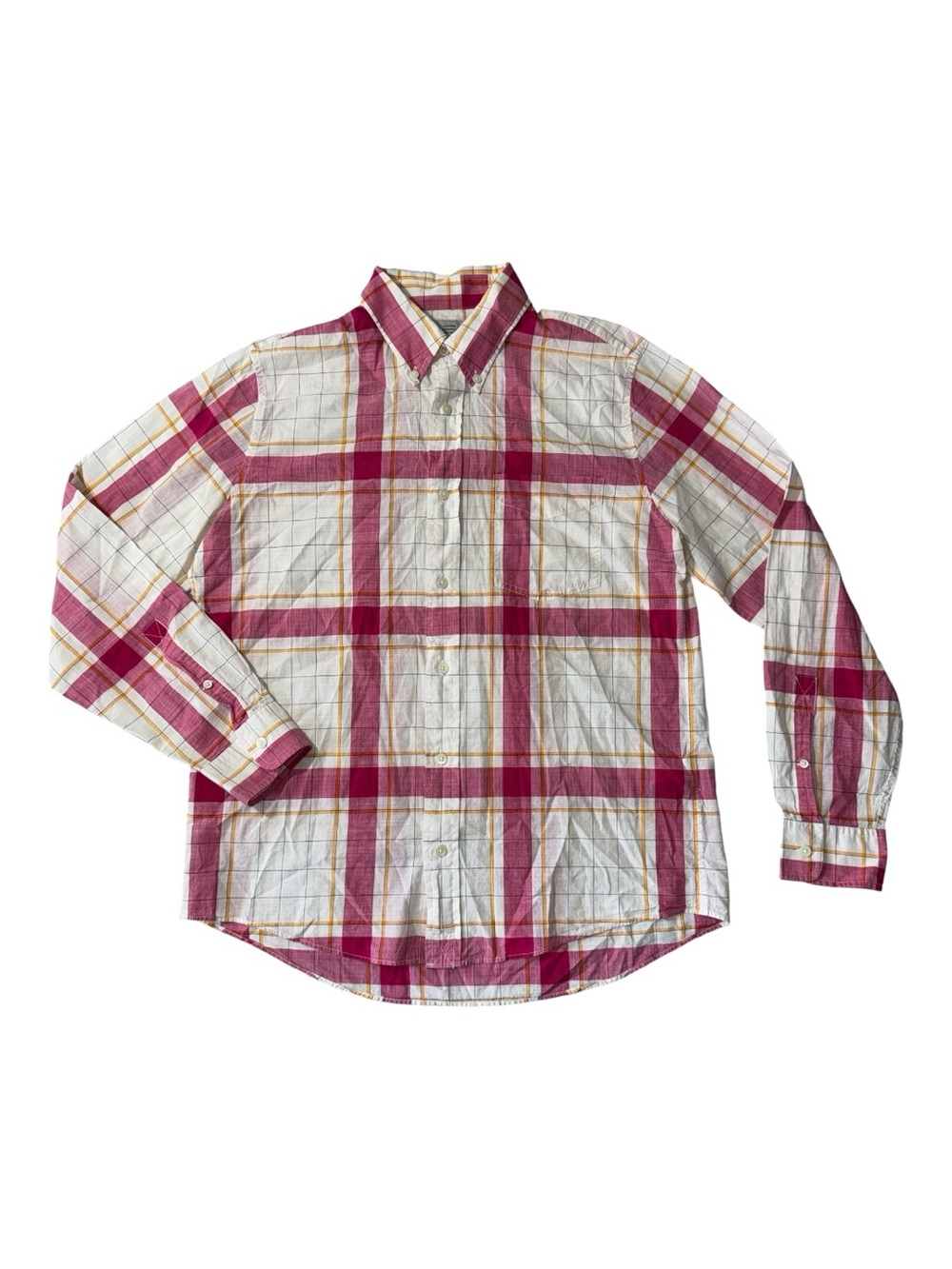 Jack Spade mens L Large pink white plaid lightweight button down oxford shirt